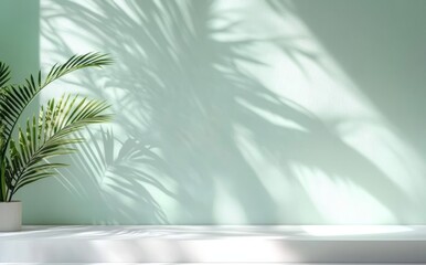 Aufkleber - Soft Green Light Filtering Through Palm Leaves onto a Pale Wall with White Surface