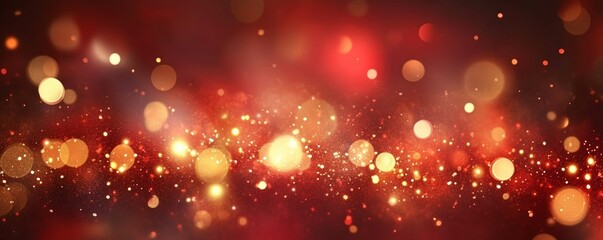 Poster - Festive Red Gold Bokeh Lights Sparkle Background Abstract Celebration Design