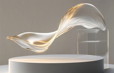 Aufkleber - Minimalist Art Installation Flowing Liquid Stream Transparent Glass Cylinder Motion Elegant Pedestal
