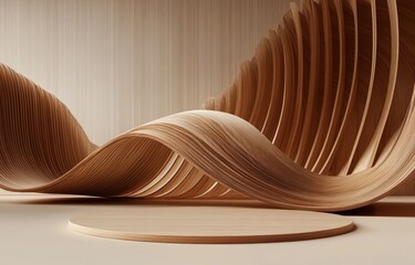 Wall Mural - Abstract Wooden Sculptures with Curved Shapes and Polished Surfaces in Minimalist Style