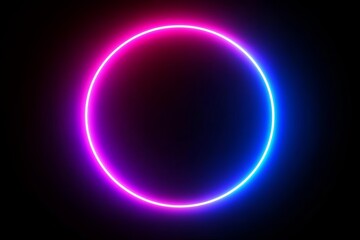 Poster - Neon Pink Blue Circle Frame Glowing Abstract Background 3D Render Round Ring Shape Modern Design Fashion Show Stage