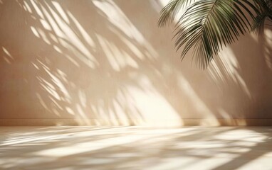 Aufkleber - Beige Background with Light and Shadow from Palm Leaves for Minimalist Product Presentation