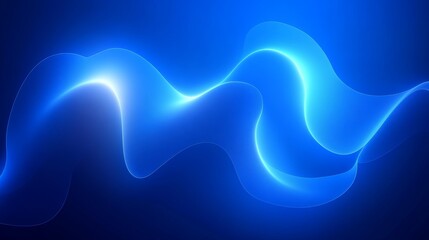 Poster - Abstract Neon Wavy Lines Glowing Over Deep Blue Background Modern Minimalist Wallpaper