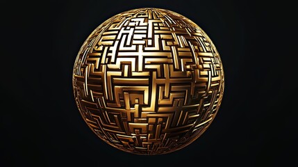 Poster - Golden Sphere With Intricate Geometric Maze Pattern