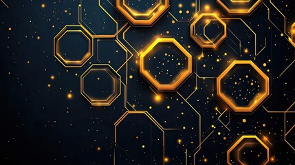 Poster - Golden Octagons Illuminated Dark Abstract Design