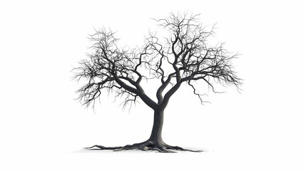 Lonely withered tree against white background. Mythic. Illustration