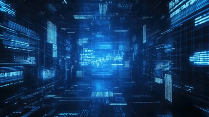 Poster - A high-tech blue financial data chart background with abstract graphs, perfect for financial institutions, banks, and economic analysis imagery