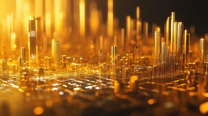 Poster - Detailed financial analysis with a 3D gold trade chart and market data, showing global investment trends, financial growth, and economic success.