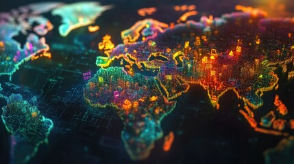 Poster - Digital representation of interconnected countries through crypto transactions, highlighting the integration of the global economy and cryptocurrency role.