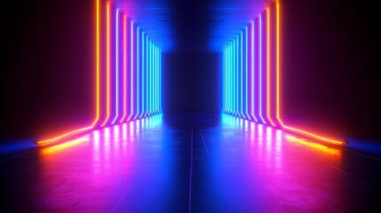 Poster - Futuristic Neon Abstract Geometry Glowing Lines in Dark Digital Artwork