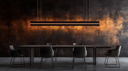 Aufkleber - A minimalist dining area with a rectangular table, four modern chairs, and a pendant light adding a touch of elegance.