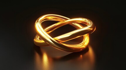 Poster - Golden Intertwined Rings Abstract Art Design