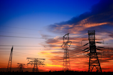 Wall Mural - pylon, high-voltage tower sky background.