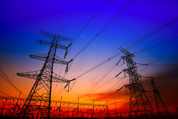 Wall Mural - pylon, high-voltage tower sky background.