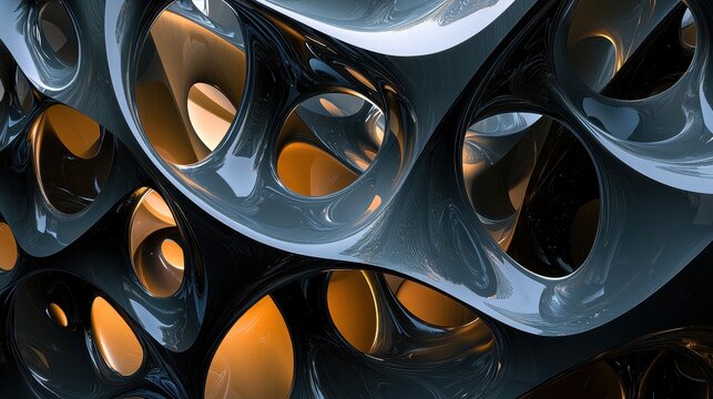 Abstract Dark Grey And Gold Organic Structure