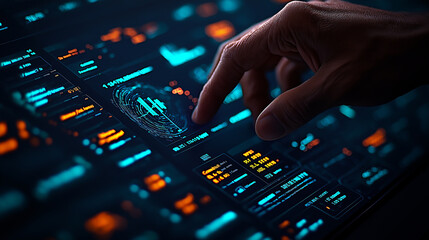 Aufkleber - Digital interface with hand interacting, showcasing fintech data analysis