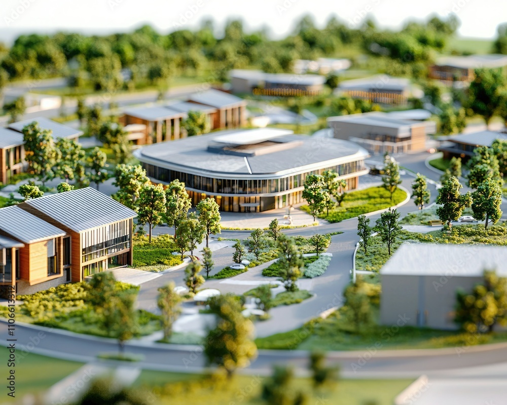 Rectangular Community Building A detailed architectural model of a modern residential community ...