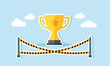 © B Design - A trophy isolated and restricted by danger warning lines, illustration of a business award suspended due to indications of fraud
