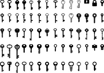 Wall Mural - Set of key icon black and white