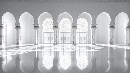 Poster - Elegant architecture of a spacious hall with arched doorways and reflective floors