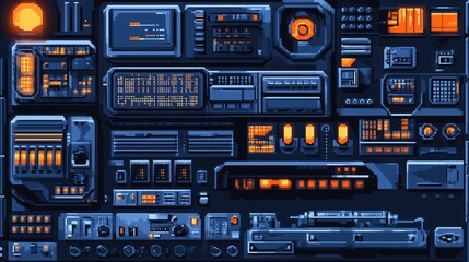 Poster - Futuristic Control Panel with Neon Elements in Dark Color Palette