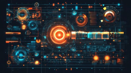 Poster - Futuristic Digital Interface with Vibrant Technology Patterns