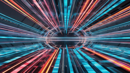 Poster - vivid light trails create abstract optical data design, showcasing intricate bandwidth patterns in s