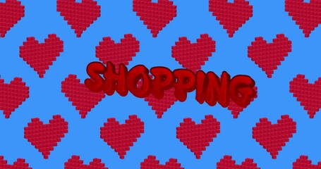 Poster - Red Heart with Shopping text. Celebration of Love, Passion and Relationships.
