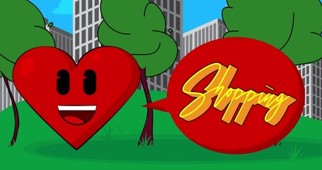 Poster - Red Heart with Shopping text. Celebration of Love, Passion and Relationships.