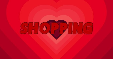Poster - Red Heart with Shopping text. Celebration of Love, Passion and Relationships.