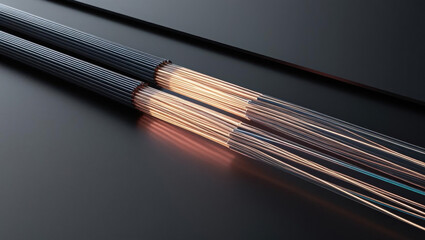 Poster - Advanced fiber optics showcase flowing bandwidth light against dark, sleek background, representing tech driven concept. This captures essence of modern technology