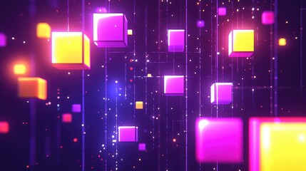 Poster - Colorful Floating Cubes in Abstract Digital Space Background