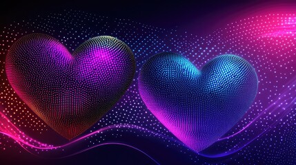Poster - Colorful Abstract Hearts with Dots and Waves in Digital Style