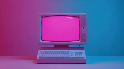 Poster - Retro Computer with Blank Screen in Colorful Gradient Background