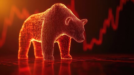 Poster - Bear Figure Made of Light with Rising Stock Market Background