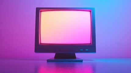 Poster - Vintage Monitor Displaying Colorful Neon Gradient Background