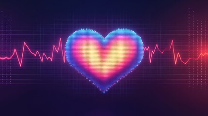 Poster - Colorful Heartbeat Visualization with Heart Symbol and Graph Background