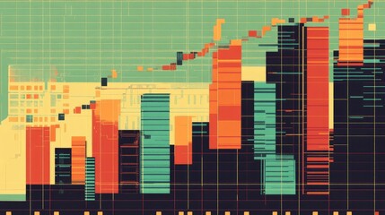 Poster - Abstract Financial Data Visualization with Colorful Graph Elements