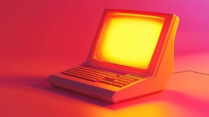 Poster - Retro Computer with Neon Glow on Colorful Background