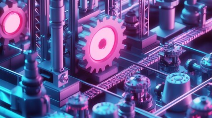 Poster - Futuristic Industrial Machinery with Neon Lighting Effects