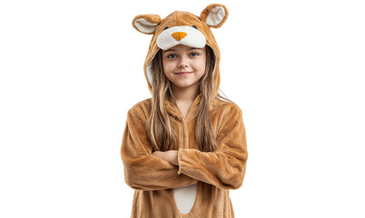Poster - Portrait of a smiling girl wearing an animal costume, isolated on transparent background
