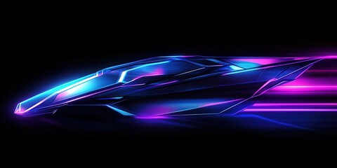 Poster - A futuristic space ship is flying through the sky with a bright blue