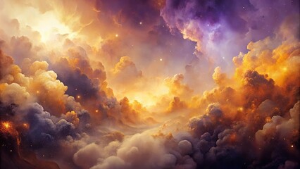 Wall Mural - Celestial Tapestry of Golden Clouds and Starry Nights