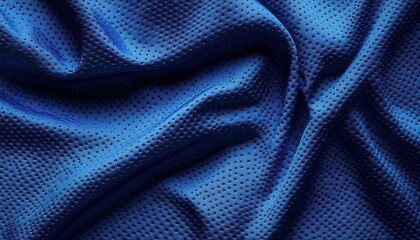 Close-Up Top View Of Blue Football Jersey Clothing Fabric Texture For Sports Wear, Giving A Detailed Look At The Material.