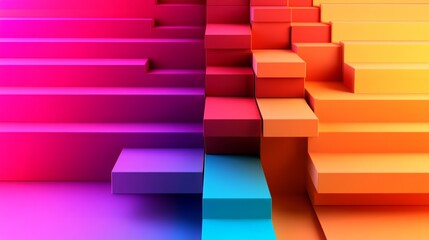 Aufkleber - Colorful Gradient Steps in Pink and Orange Abstract Design