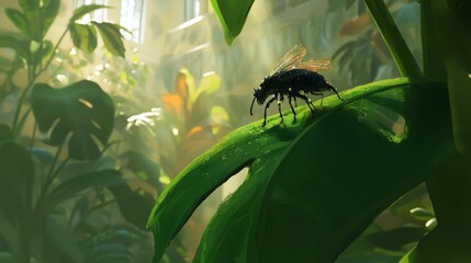 Poster - Close-up of Insect on Leaf in Lush Green Tropical Environment
