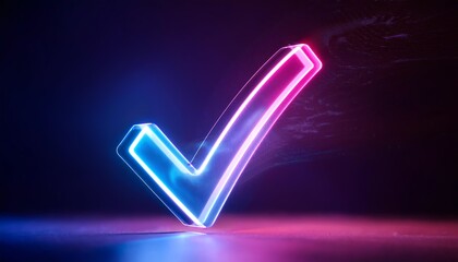 Poster - A glowing neon checkmark symbol against a dark background, representing approval, verification, or completion.
