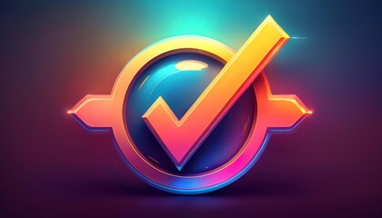 Poster - A vibrant, digital checkmark icon set against a colorful background, symbolizing approval or completion.