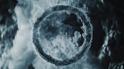 Poster - Ethereal Smoke Ring Floating in Dark Mystical Atmosphere
