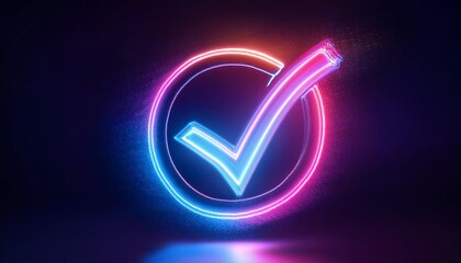 Poster - A vibrant neon checkmark in a circular glow, symbolizing approval or completion in a modern digital style.